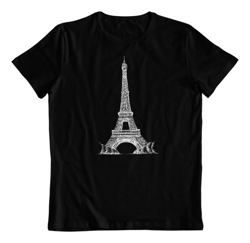 Polera Negra Dtf Algodon Recuerdo Viaje Torre Eiffel Paris