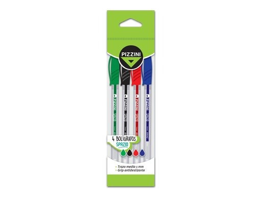 Lapiceras Set 4 Colores Azul Negro Rojo Verde 1 C/u Pizzini 