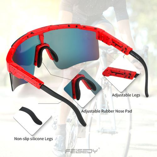 Gafas De Sol Feisedy Deportivas Y Ajustables Para Ciclismo Lente Red Frame & Red Mirror