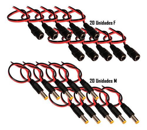 20 Conector Rabicho P4 Macho + 20 Rabicho P4 Femea Cftv Led