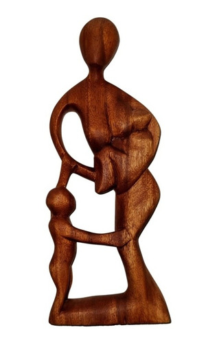 Figura Madre E Hijos En Madera 30cm