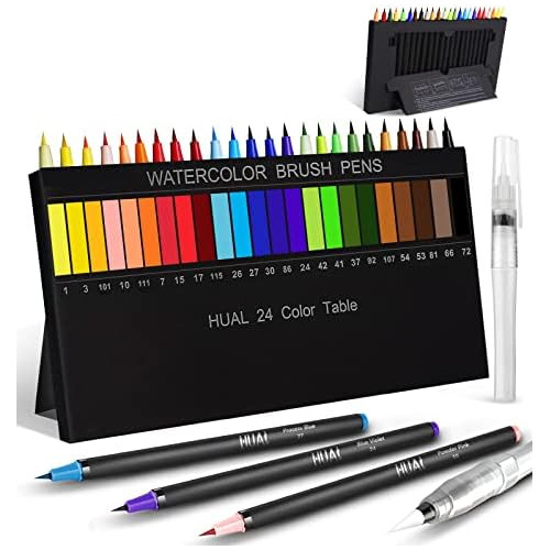 Watercolor Brush Pens, Flexible Nylon Brush Tips, 24 Wa...