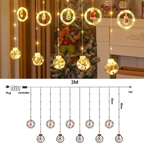 Serie De Luces Navideña Cascada De Esfera Con Santa 12 Pack