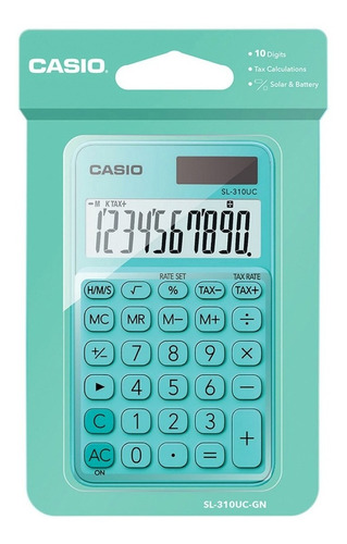 Calculadora De 10 Dígitos Color Aguamarina Sl-310uc-gn Casio