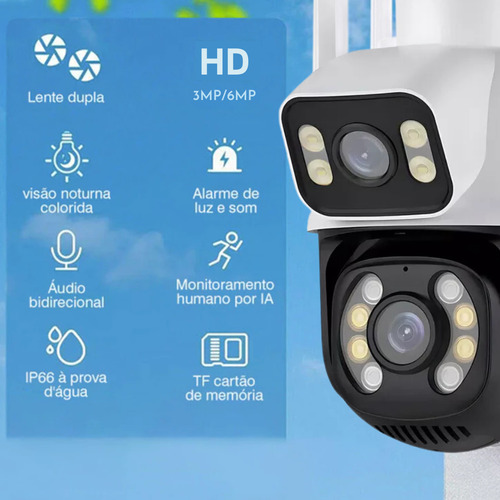Câmera Dupla Segurança Ip Wifi Externa Lente 6mp App Yoosee