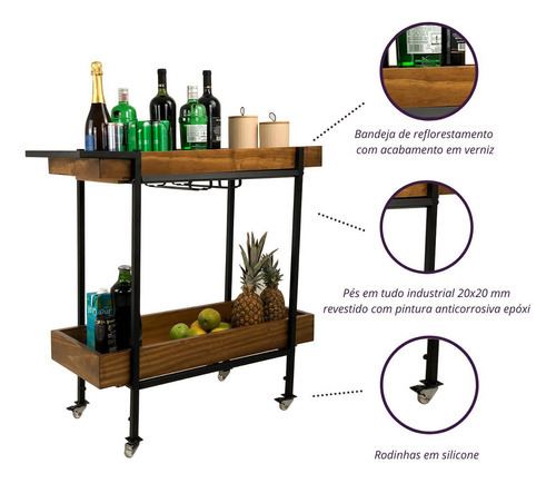 Carrito para bebidas Cellar, estilo industrial