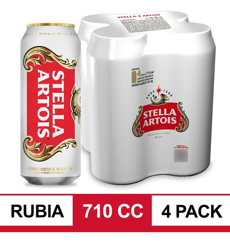 Cerveza Stella Artois Lager 710ml X4