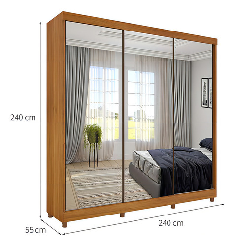 Guarda-roupa Casal Com Espelho Monterrey 3 Pt 4 Gv Cinamomo Cor marrom médio