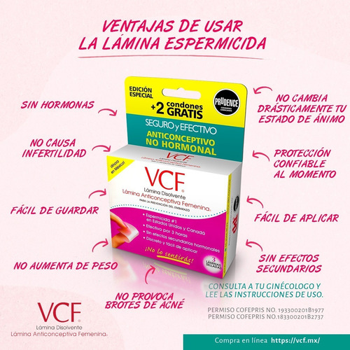 Imagen 6 de 7 de Laminas Anticonceptivas Femeninas Vfc Paq C/3