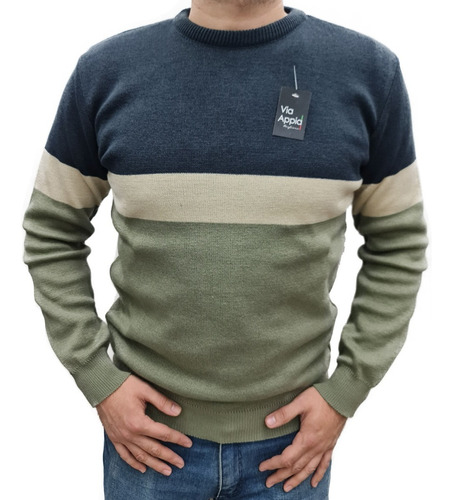Sweater Hombre Combinado Cuello Redondo Abrigado Premium