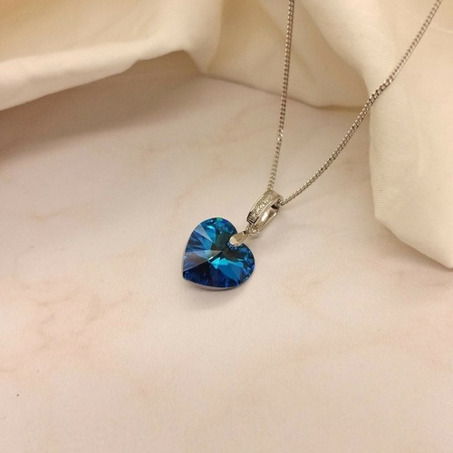 Conjunto Cadena Y Dije Plata 925 Rodinada Swarovski Azul