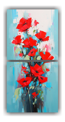 160x80cm Conjunto Cuadros Decorativos Flores Rojo Turquesa T