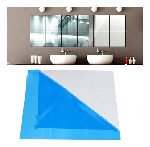 Adhesivo Para Pared De Espejo Con Azulejos Cuadrados, 40 Pie Color Del Marco Transparente