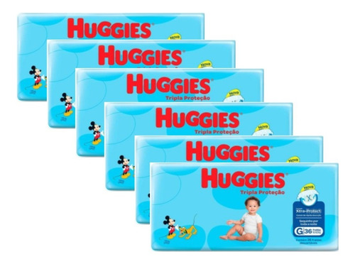 Kit Com 6 Unid Fralda Huggies Tripla Proteção G De 36 Fralda