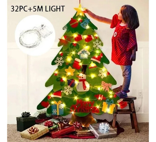 Árbol De Navidad De Fieltro Para Decoración De Pared Con Luz