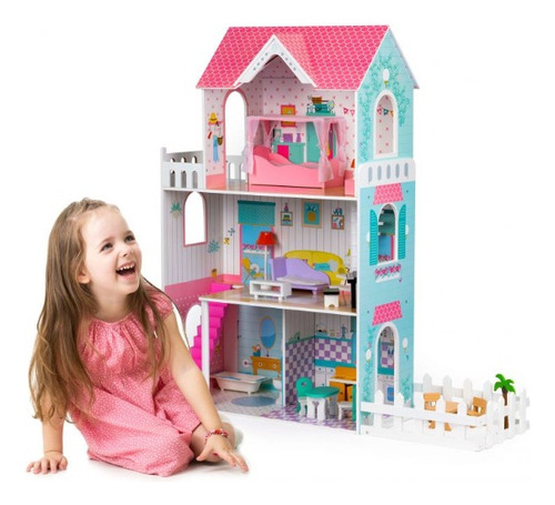 Casa De Muñecas De Madera Barbie Rosa