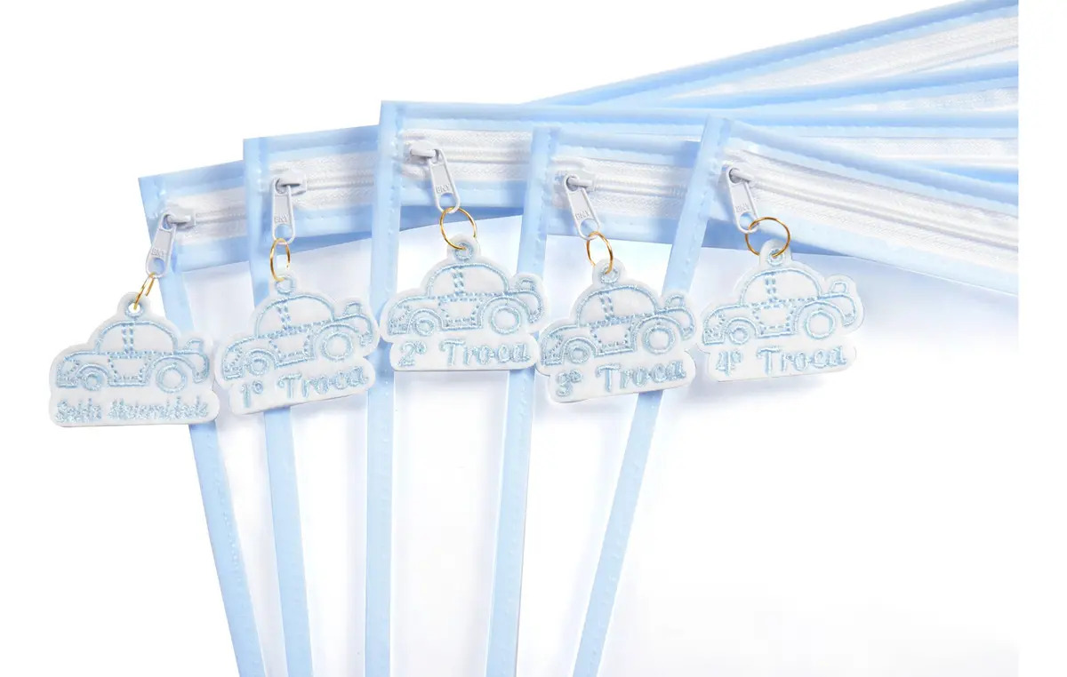 Kit 5 Saquinhos Maternidade Com Tag Bordada De Identificação Cor Carrinho Azul Desenho Do Tecido...