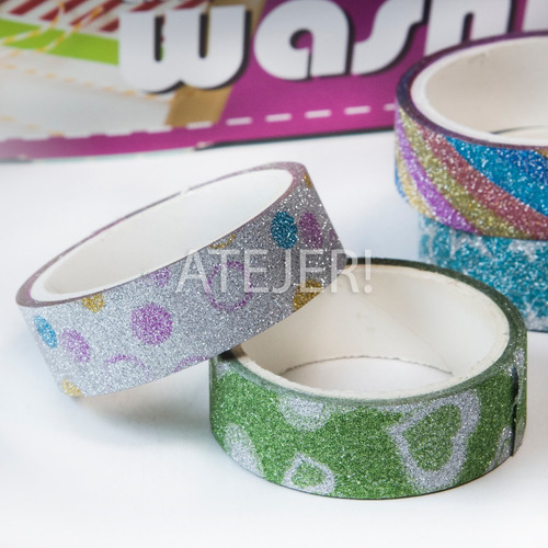 Imagen 9 de 10 de Cinta Decorativa Washi Tape Glitter Adhesiva X 50 Unidades