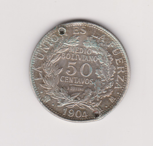 Moneda Bolivia 50 Centavos Año 1904 Plata Perforada