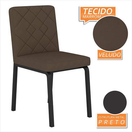 Kit 4 Cadeiras Estilo Industrial Véria Preto/marrom - M.a Cor Preto Fosco/veludo Marrom Cor da estrutura da cadeira Preto/Fosco Cor do assento Marrom Desenho do tecido Liso