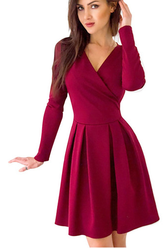 Vestido Corto De Manga Larga Lindos Tablones En Fald | Envío gratis Vestido Corto De Manga Larga Lindos Tablones En Fald | Envío gratis