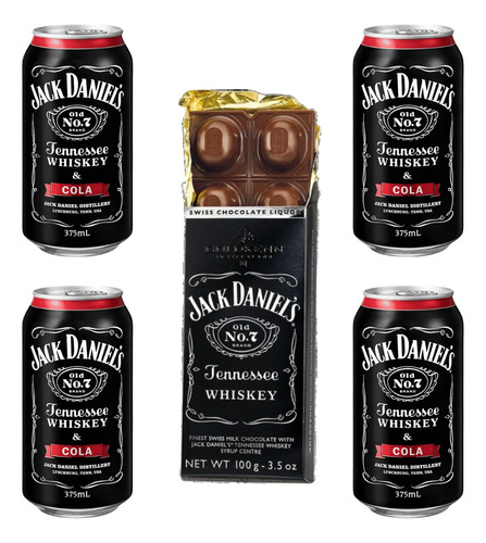 Kit Regalo Jack Daniels Latas  X 4 Und + Chocolate Jack 100g