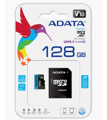 Memoria Micro Sdxc 128gb Adata V10 Clase10 A1 Juegos Full Hd