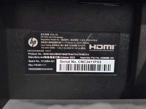 Monitor Hp P24v G5 P24 G5 P24v 23.8 Color Negro Negro (Usado)