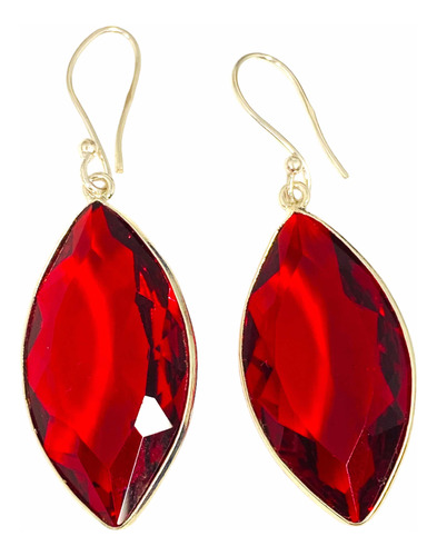 Aros Plata 925 Granate Rojo Sangre Natural Gota Dos Puntas