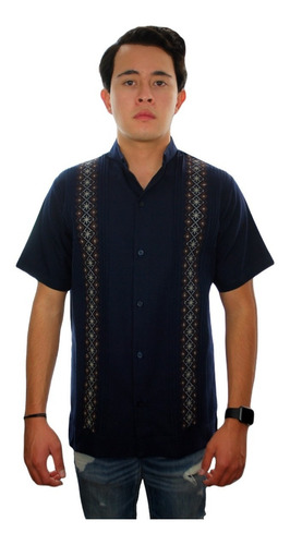 Guayabera Yucateca Bordada Manga Corta Cuello Mao 100% Lino