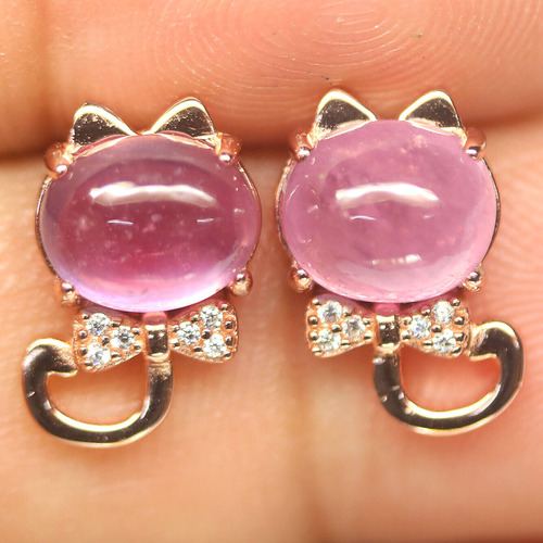 Aretes Rubi Cabochon Plata 925 Chapa Oro Gato Liston 14.5kt