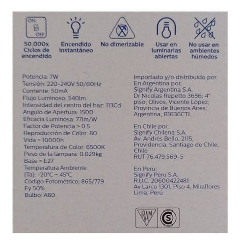 Imagen 4 de 9 de Foco Led Lampara Luz Calida - Fria Philips 7w 220-240v