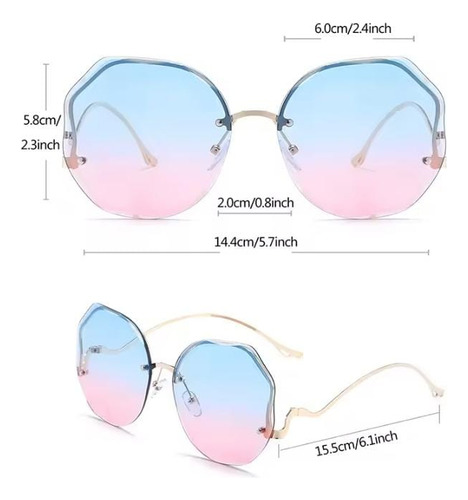 Anteojos De Sol Gafas Lentes Sin Montura Moda Mujer