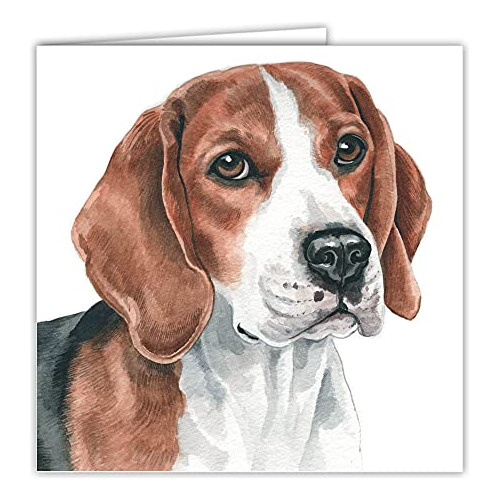 Blank Greeting Card With Water Colour Beagle Dog Image