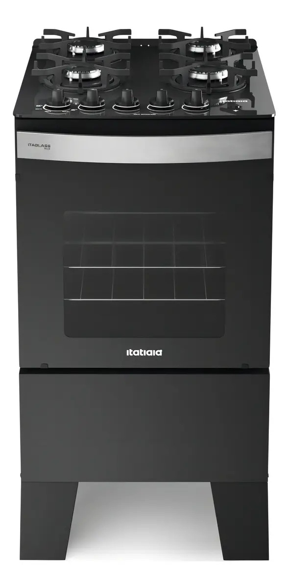 Fogão 4 Bocas Itatiaia Itaglass Plus Vidro Com Trempe De Ferro  E Forno 48l Preto Fosco 127/220v