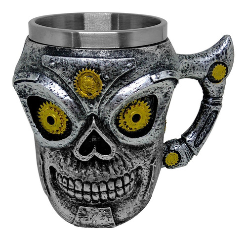 Caneca Caveira Steampunk Skull Doomed Inox E Resina 450 Ml