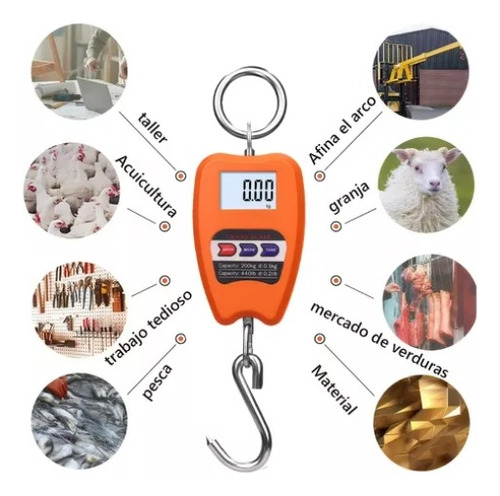 Lcd Báscula Industrial Digital Colgante 200kg, Kg /lb/ N Naranja Oscuro
