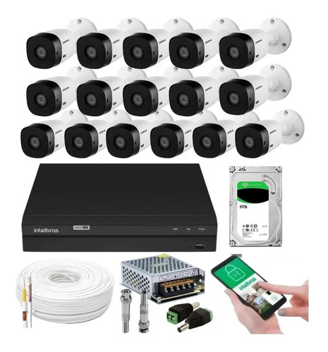 Kit 16 Câmeras Multi Hd Intelbras 1120b Dvr 16 Canais Com Hd