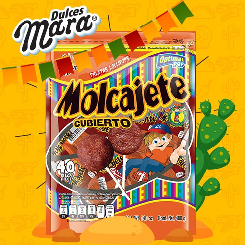 Paleta Dulce Molcajete Cubierto Sabor Tamarindo Chile 40pz