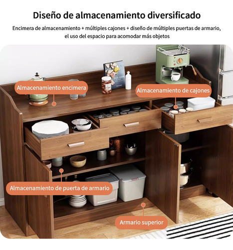 Credenza Bufetera Madera Color Nuez Estilo Retro Organizador Marrón
