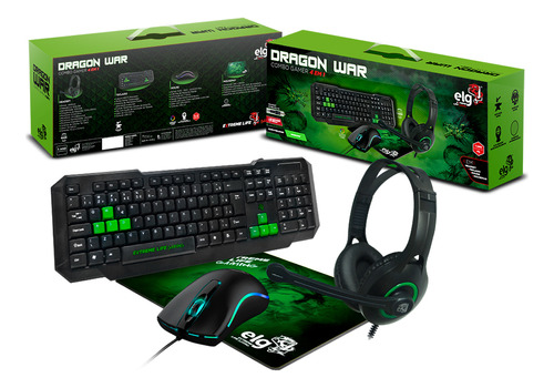 Combo Dragon War 4 Em 1 Headset,mouse,teclado,mousepad ELG