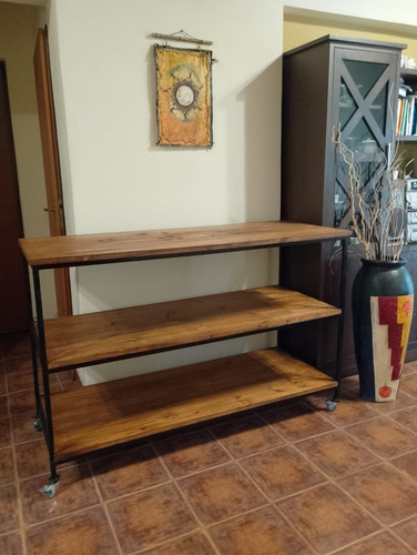 Barra Isla Cocina Comedor Hierro Madera Con Ruedas