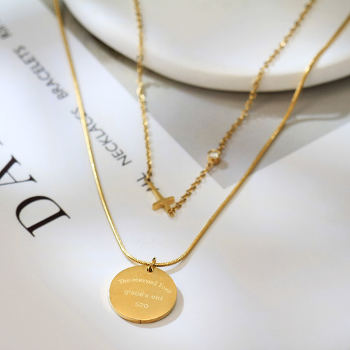 Colar Folheado A Ouro 18k Duplo Pingente Cruz