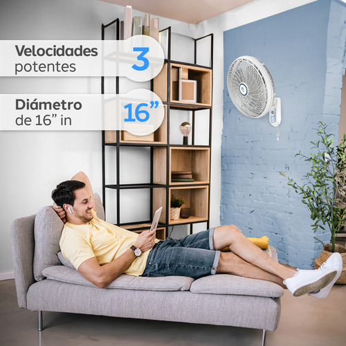 Ventilador De Pared Navia M016p Gris, 3 Aspas 40.64 Cm Gris Gris Plástico 3