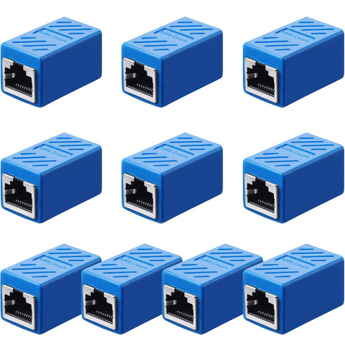 10 Piezas Azul Rj45 Acoplador, Adaptador De Extensin Etherne