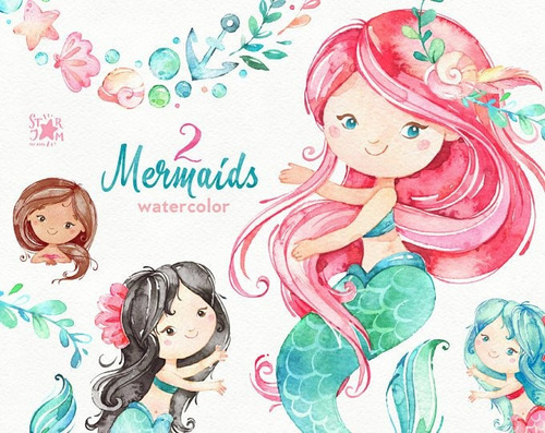 Clipart Sirena Mermaids 2 Acuarela