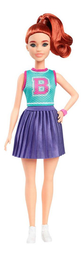Boneca de praia verde Barbie Fashionista e saia roxa