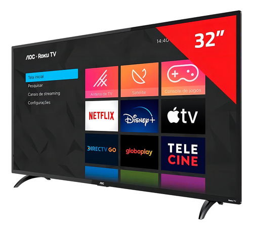 Smart Tv Roku 32'' Hd Led 3 Hdmi 1 Usb 32s5195 Aoc Bivolt (Recondicionado)