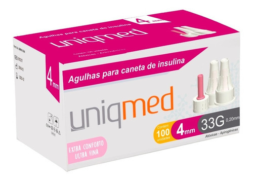 Kit 200un Agulha Caneta Insulina Extra Fina 4mm 33g Uniqmed