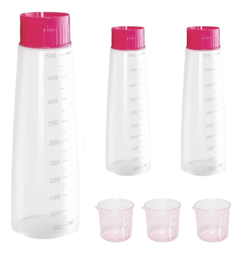 Kit 3 Garrafa Para Molhar Bolo 500ml Copo Medidor Umidecer Cor Transparente